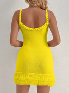 Fringe Hem Knit Cami Dress - Piña Colada