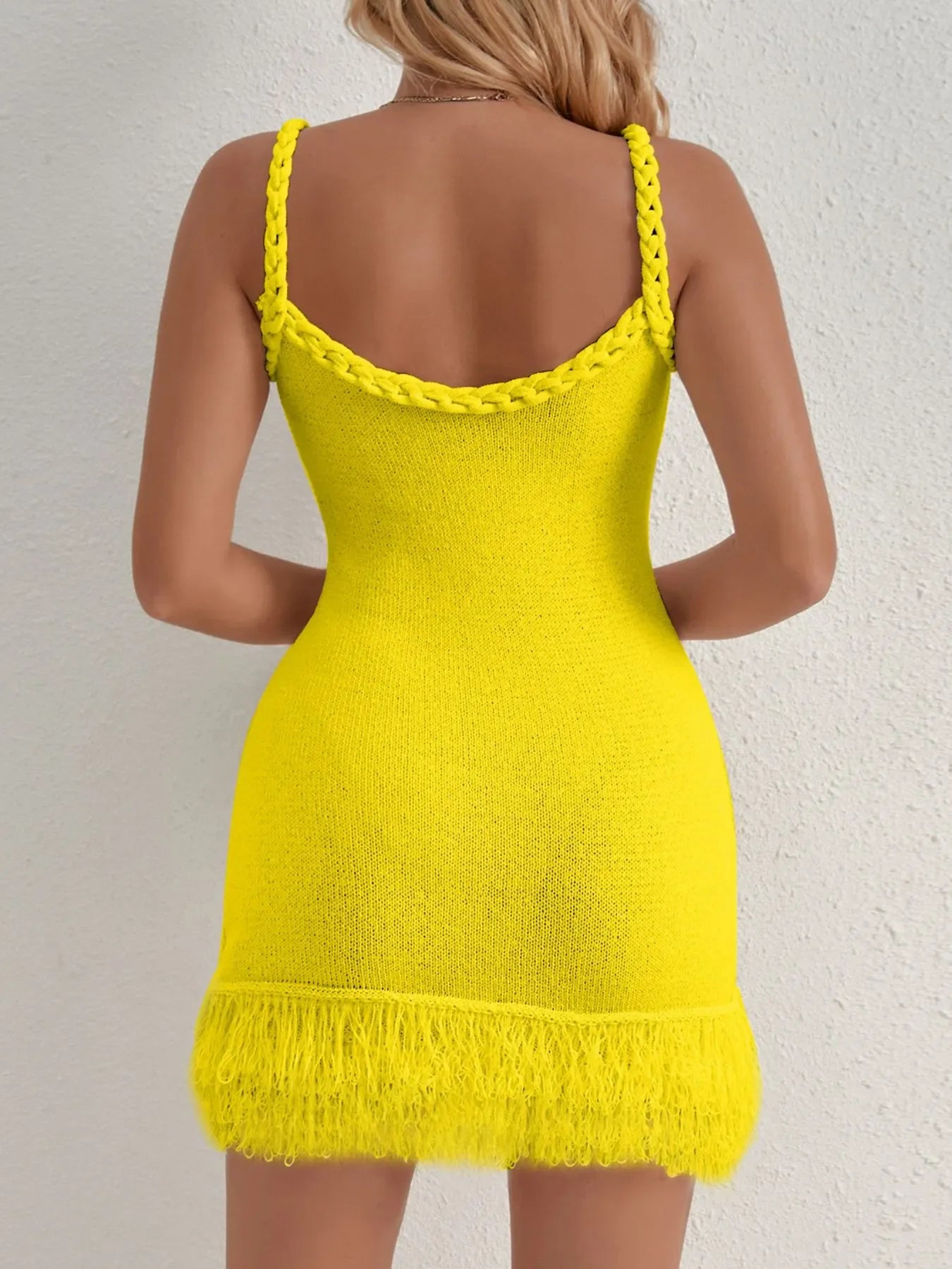 Fringe Hem Knit Cami Dress - Piña Colada