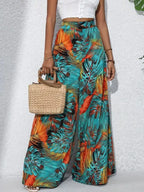 Printed High Waist Wide Leg Pants - Piña Colada