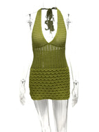 Crochet Halter Neck Sweater Dress - Piña Colada