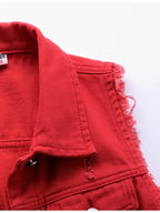 Full Size Button Down Raw Hem Sleeveless Denim Jacket Plus Size - Piña Colada