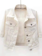 Full Size Cropped Denim Jacket Plus Size - Piña Colada