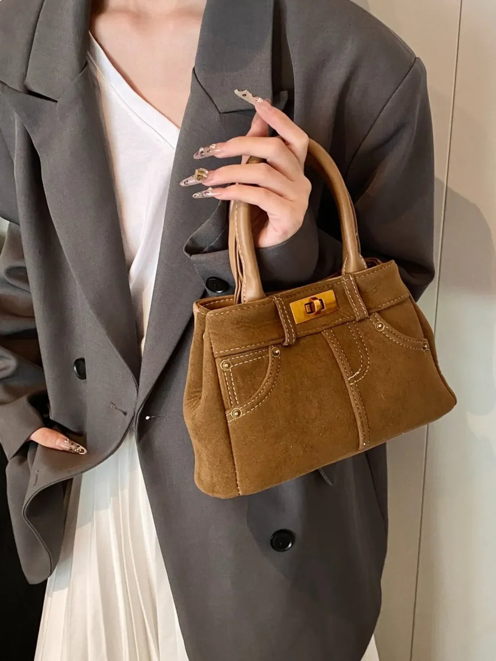 Suede Adjustable Strap Double-Use Handbag - Piña Colada
