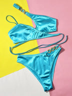 Chain Detail Crisscross Bikini Set - Piña Colada