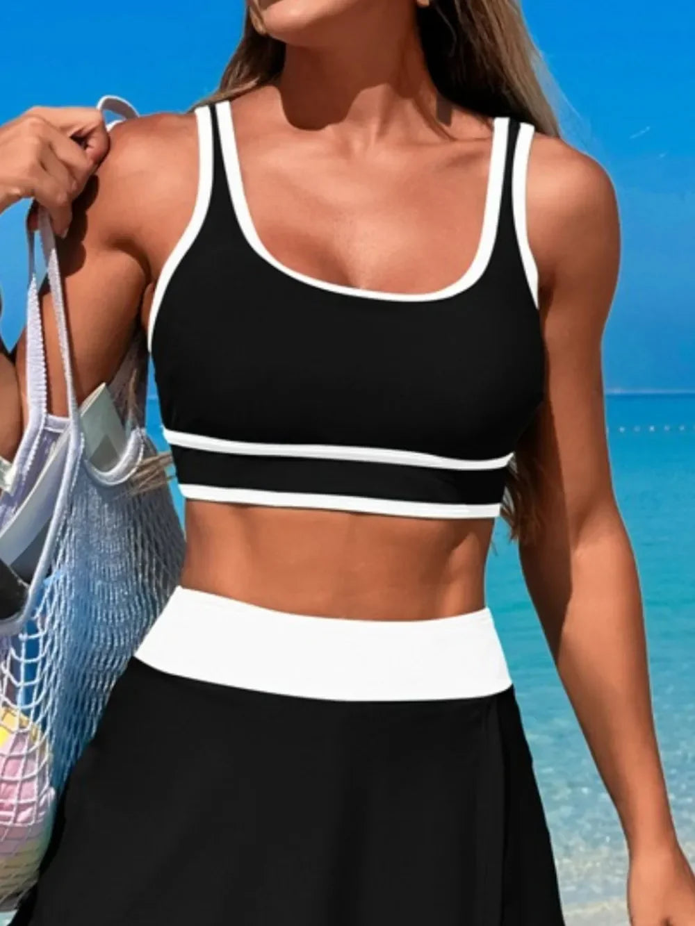 Scoop Neck Top and Skort Swim Set - Piña Colada