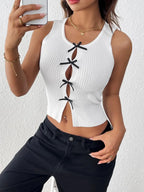 Perfee Bow Front Round Neck Tank - Piña Colada