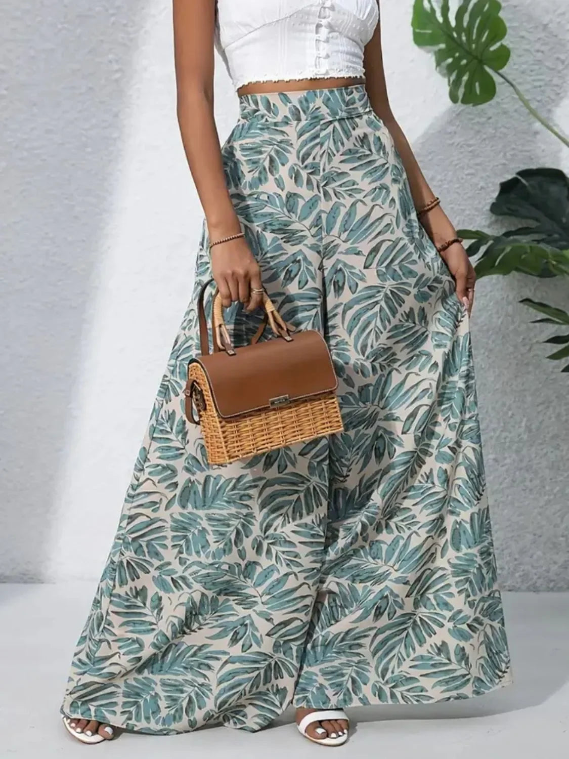 Printed High Waist Wide Leg Pants - Piña Colada