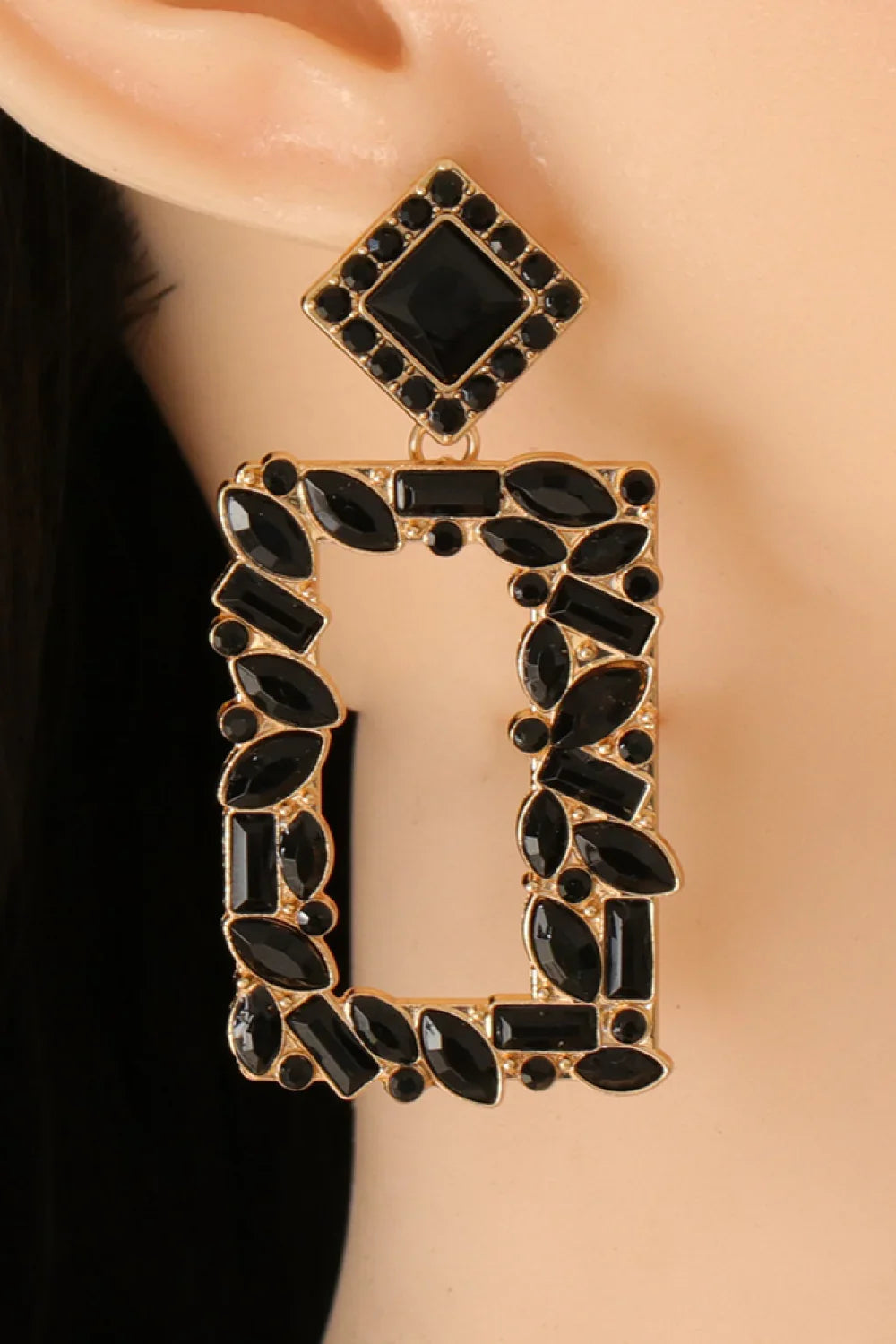 Square Shape Glass Stone Dangle Earrings - Piña Colada