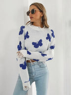 Distressed Butterfly Cropped Sweater - Piña Colada
