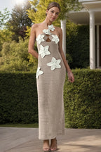Crochet Flower Halter Neck Knit Dress - Piña Colada