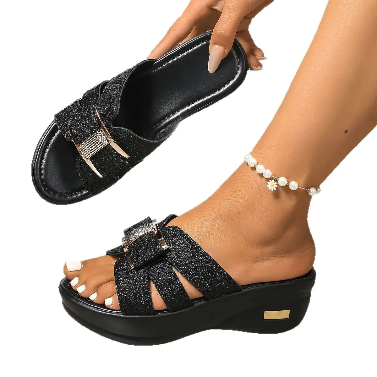 Open Toe Platform Wedge Sandals - Piña Colada