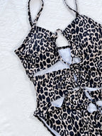 Leopard Cutout Tied One-Piece Swimsuit - Piña Colada