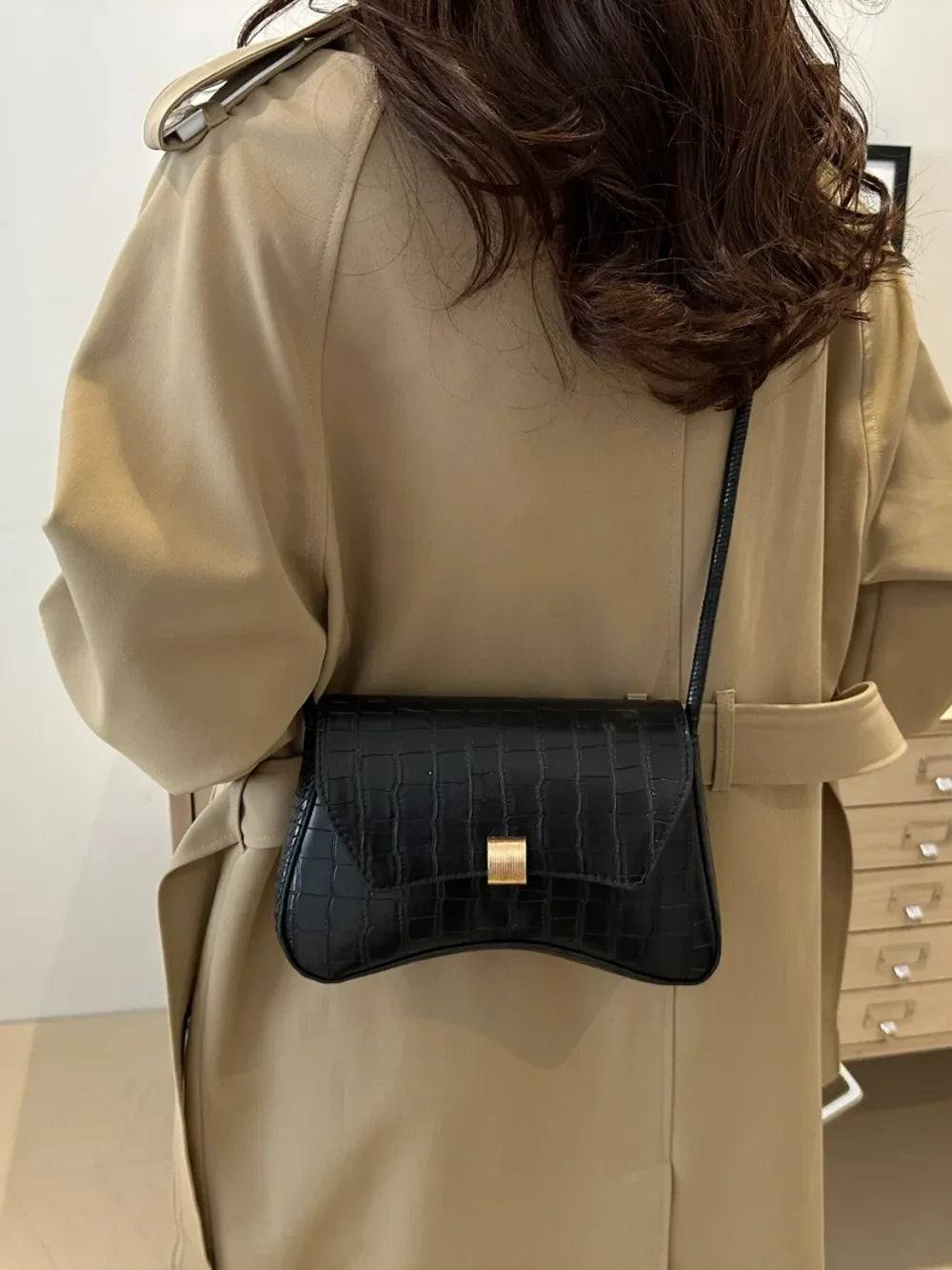 PU Leather Texture Crossbody Bag - Piña Colada