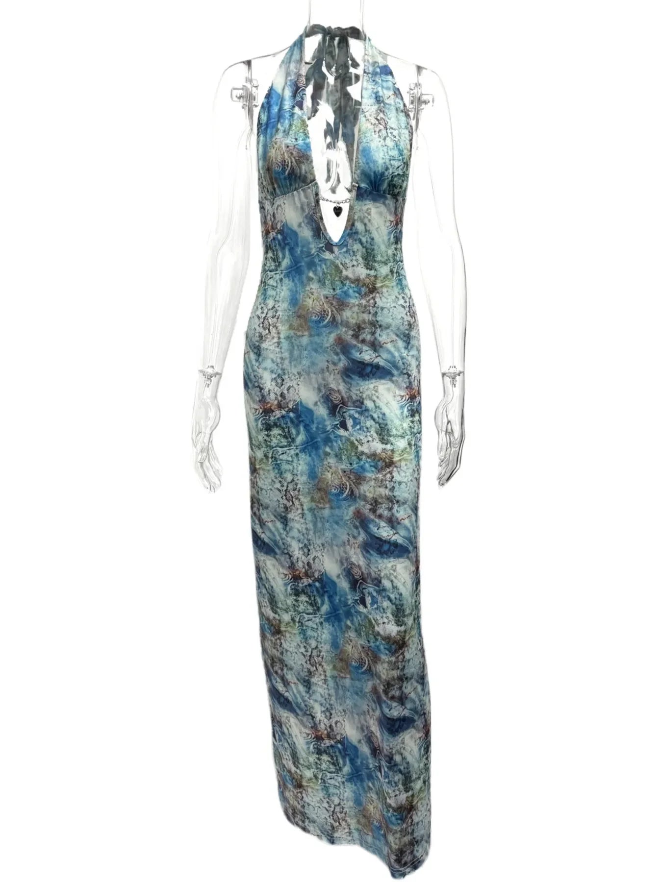 Printed V-Neck Halter Neck Maxi Dress - Piña Colada