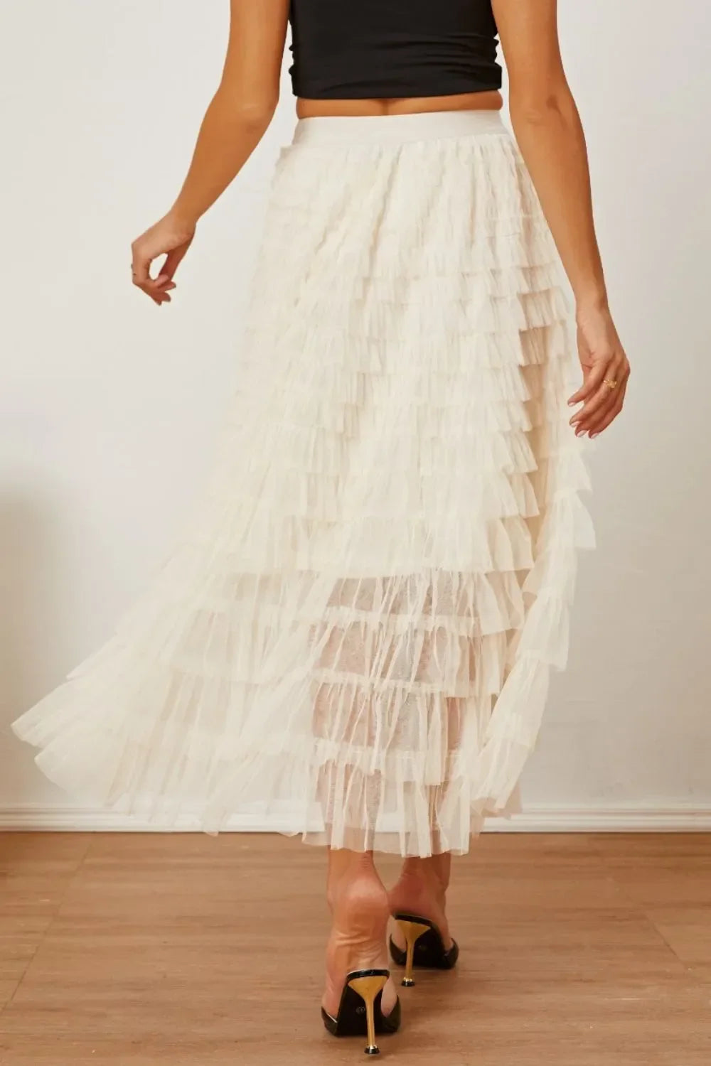 Ruched High Waist Tiered Skirt - Piña Colada
