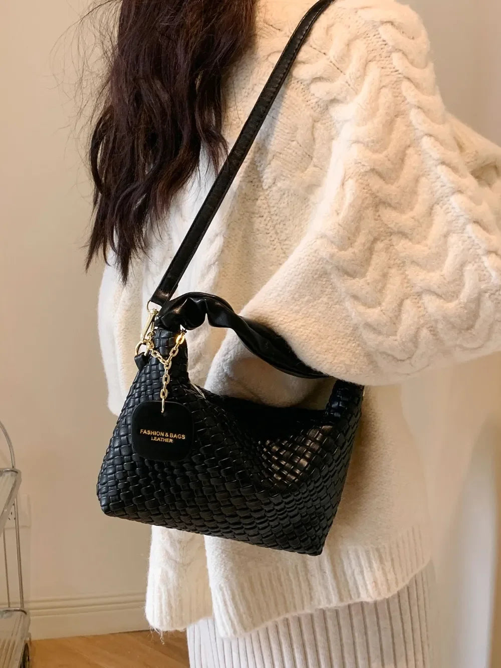 PU Leather Woven Crossbody Bag - Piña Colada