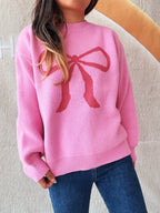 Bow Pattern Casual Long Sleeve Sweater - Piña Colada