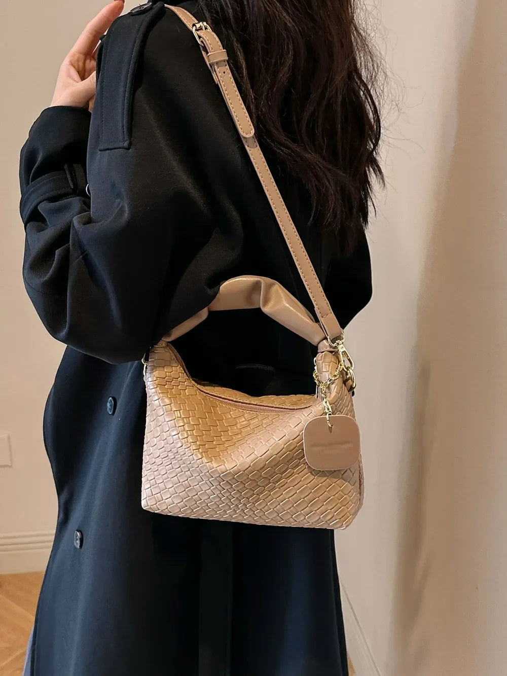 PU Leather Woven Crossbody Bag - Piña Colada