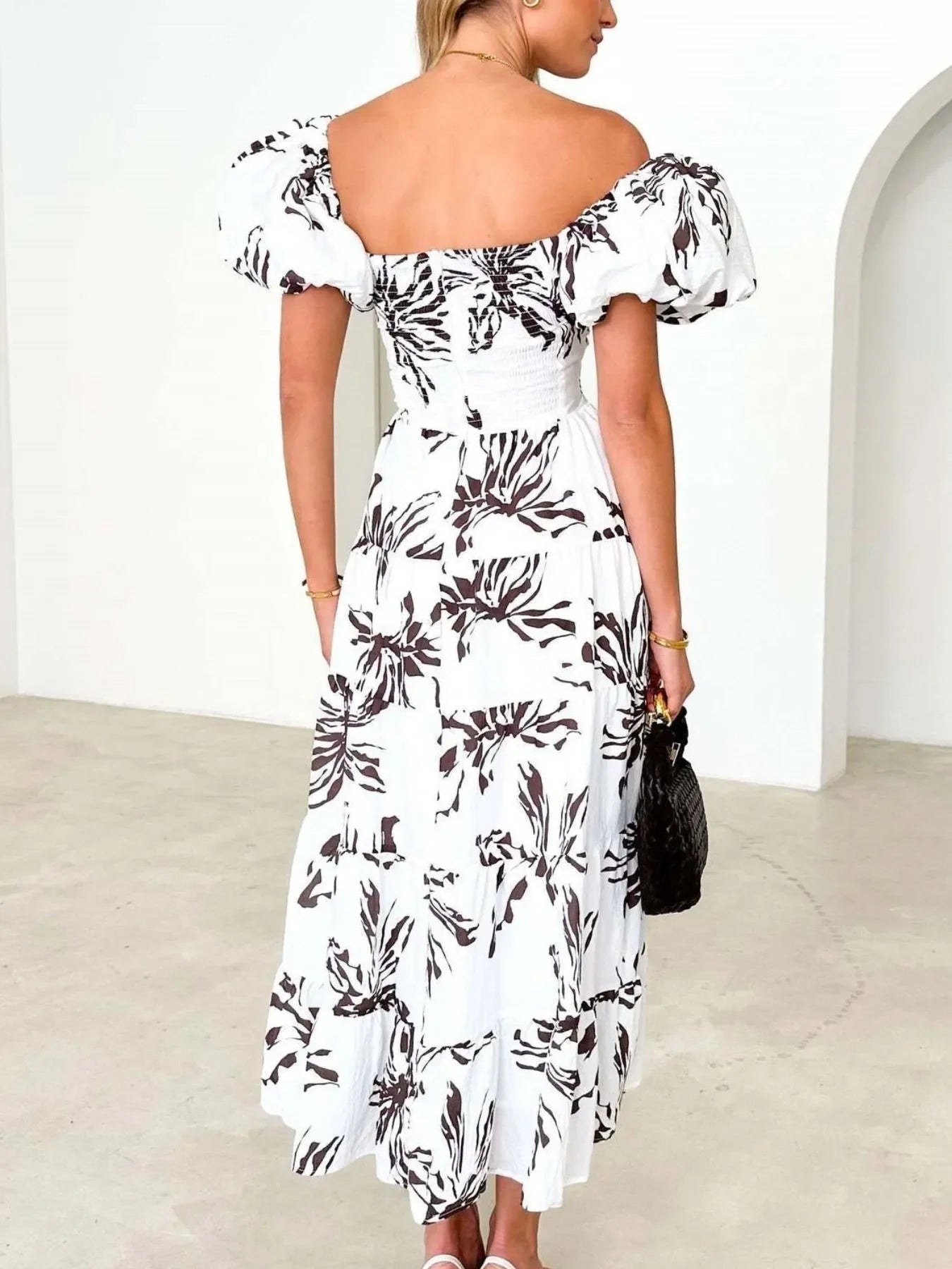 Off-Shoulder Floral Tiered Dress with Ruffle Details - Piña Colada
