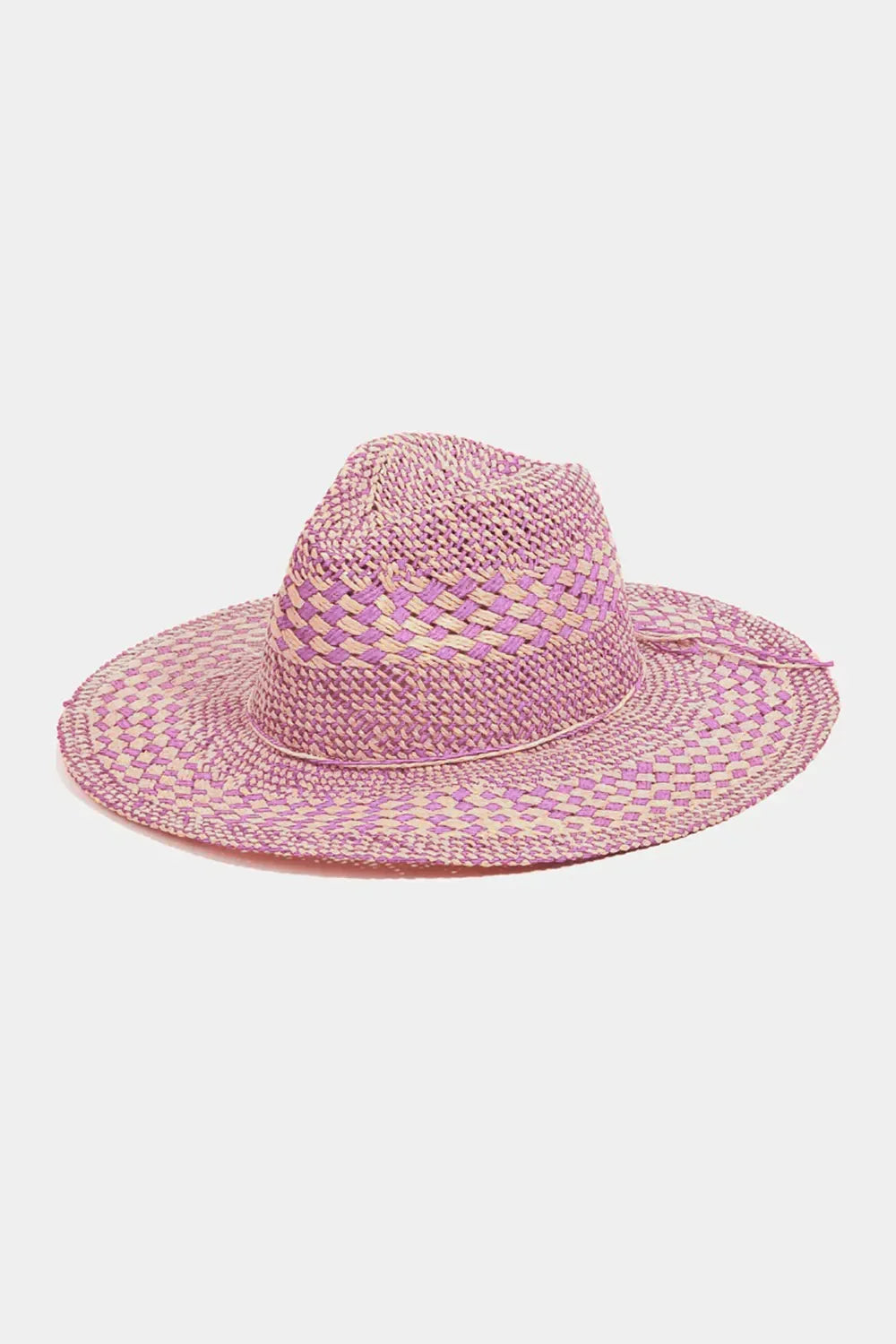 Fame Checkered Straw Weave Sun Hat - Piña Colada