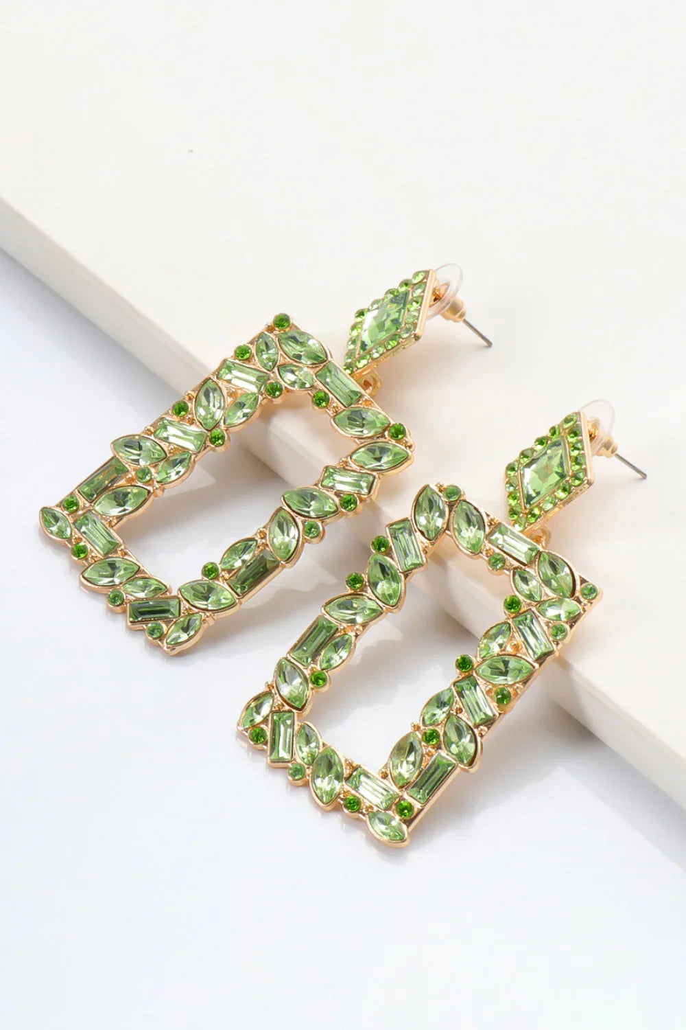 Square Shape Glass Stone Dangle Earrings - Piña Colada