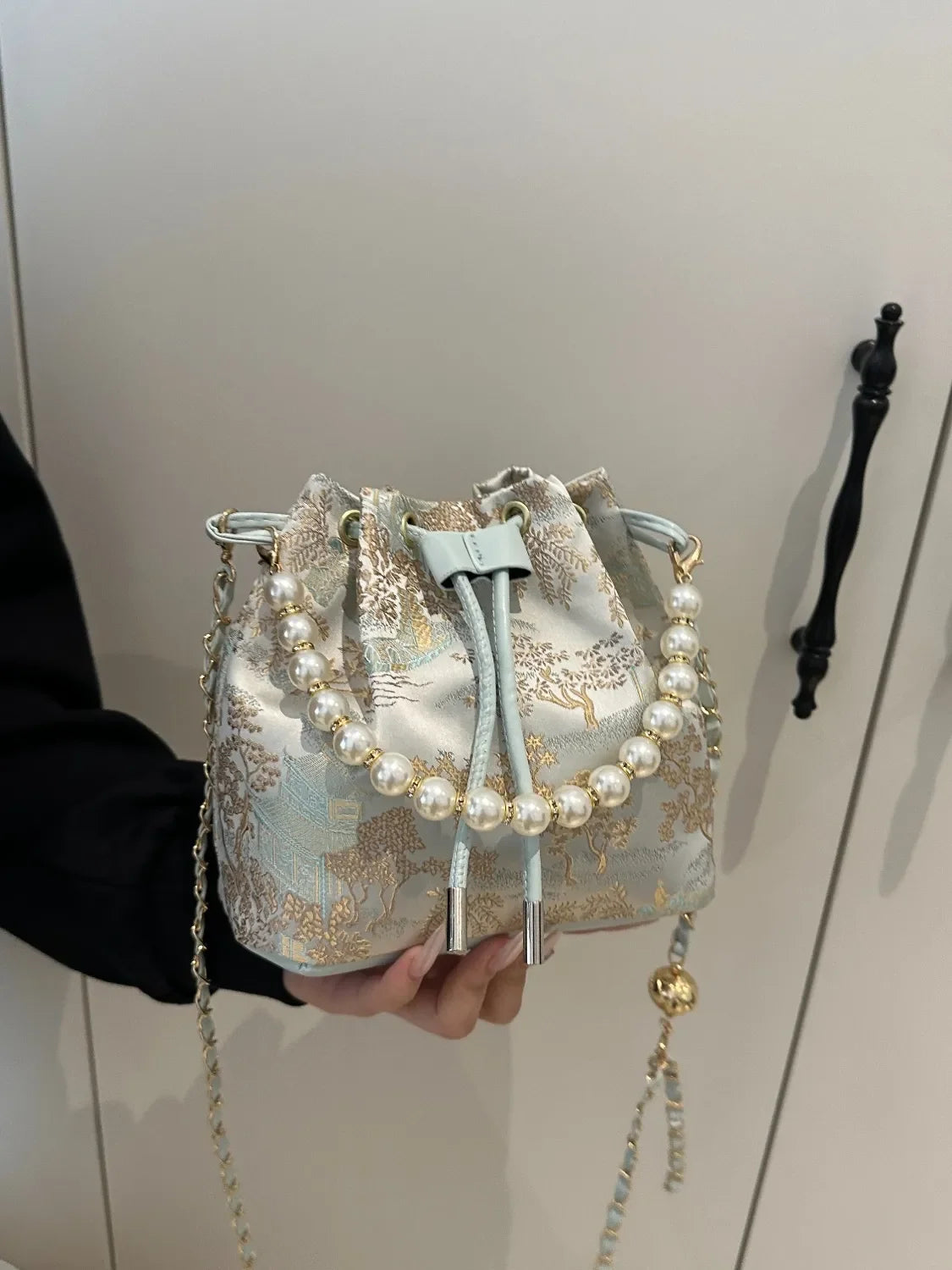 Drawstring Pearl Bucket Bag - Piña Colada