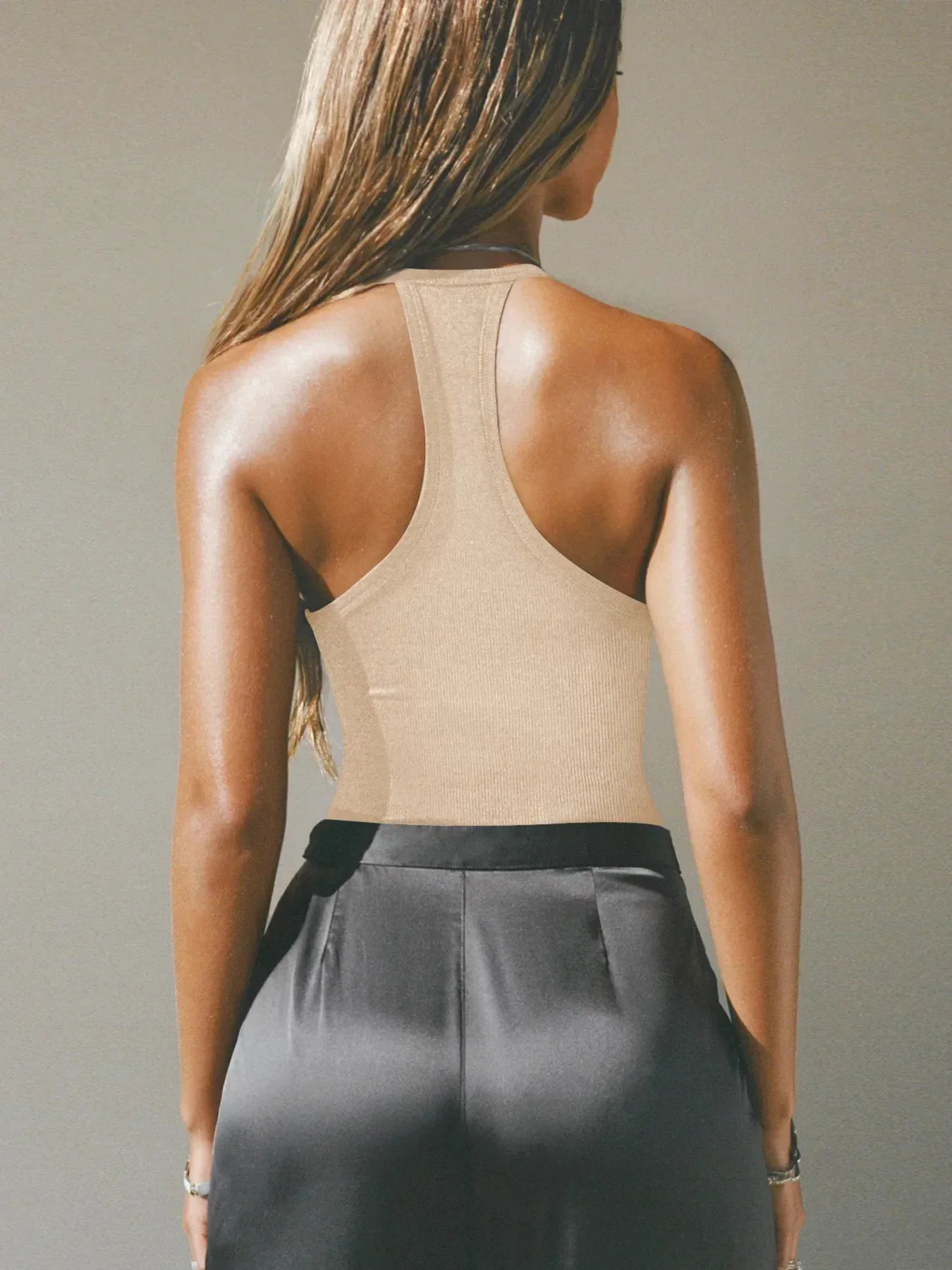 Cutout Ribbed Tank Top - Piña Colada