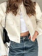 Pocketed Snap Down Baseball Collar Jacket - Piña Colada