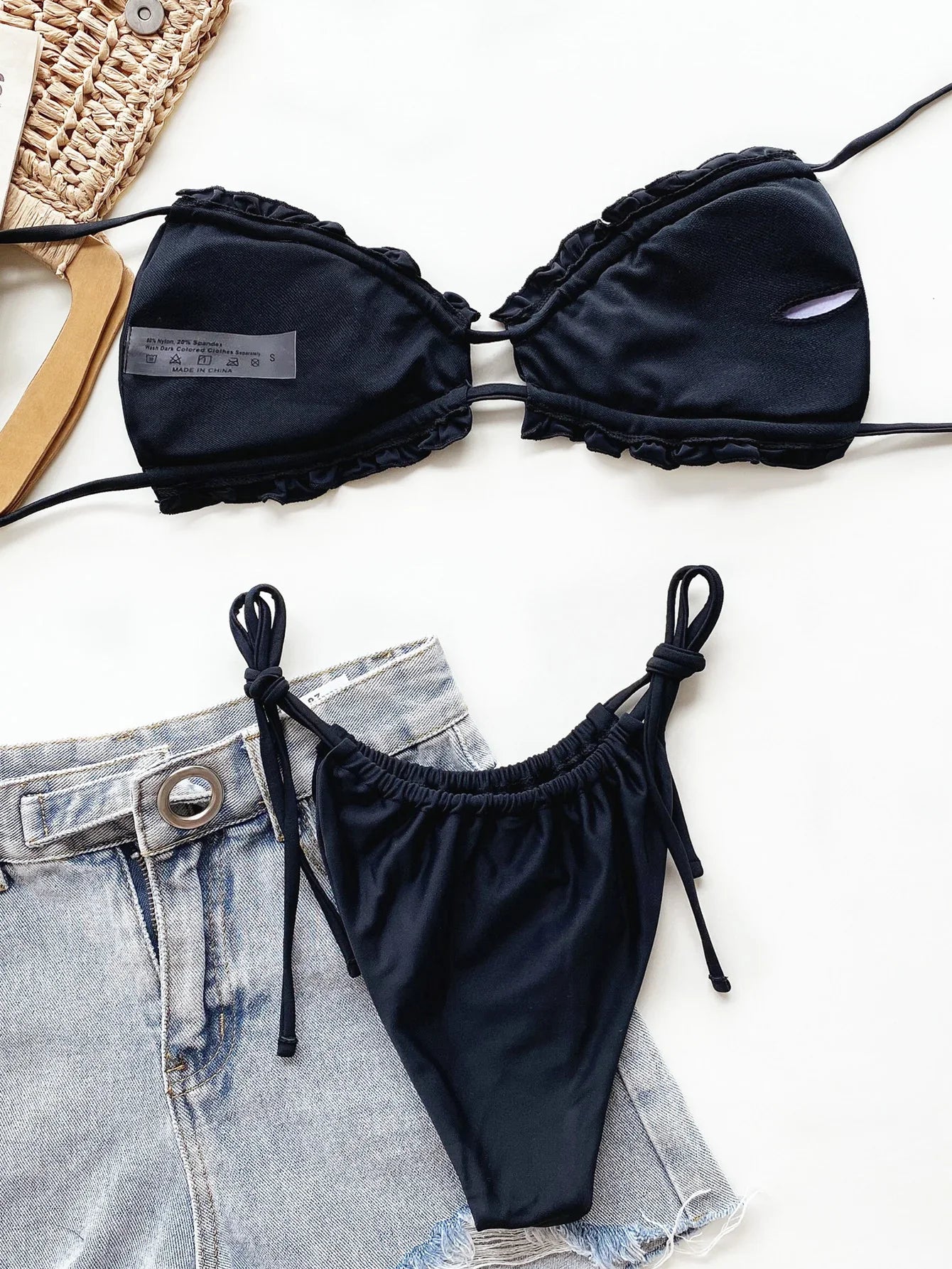 Frill Trill Halter Neck Bikini Set - Piña Colada