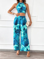 Devine Printed Halter Neck Top and Pants Set - Piña Colada