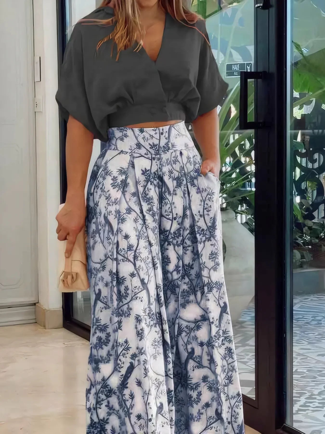 Surplice Top and High Waist Pants Set - Piña Colada