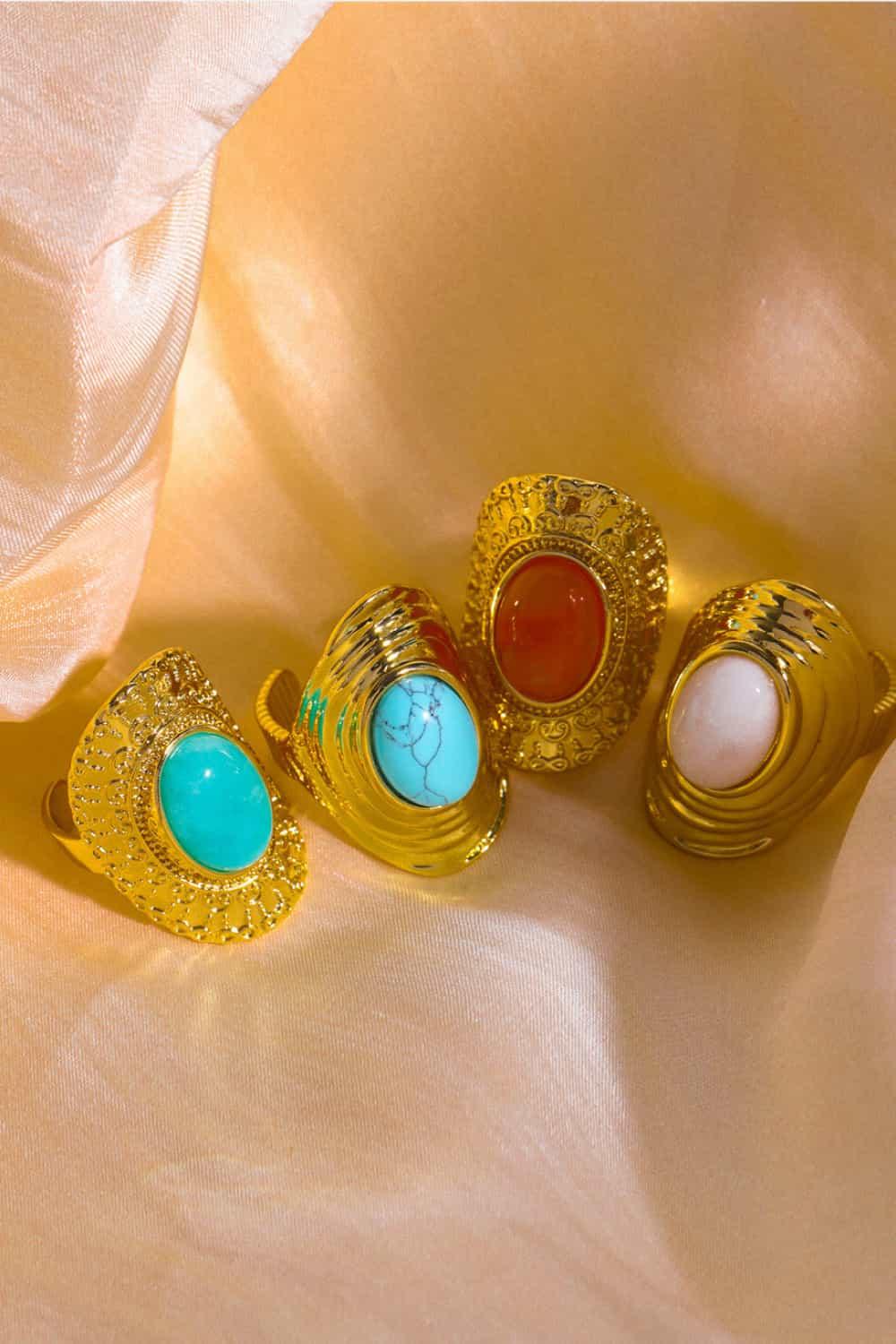 Natural Stone Copper Ring - Piña Colada
