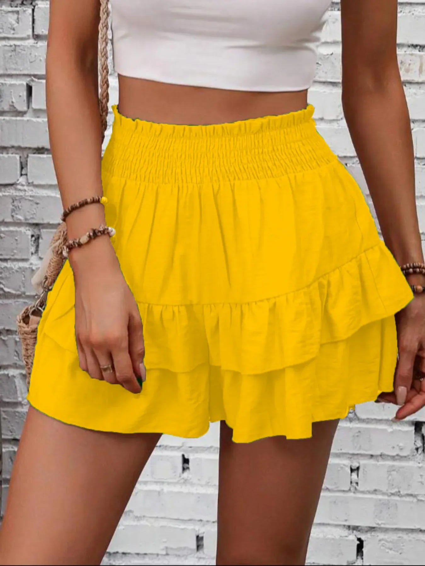 Ruffle Layered High Waist Casual Skort - Piña Colada