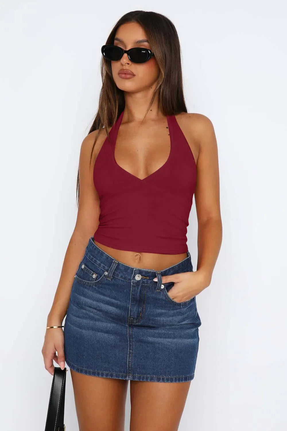 Lovelet Halter Neck Cropped Slim Cami - Piña Colada