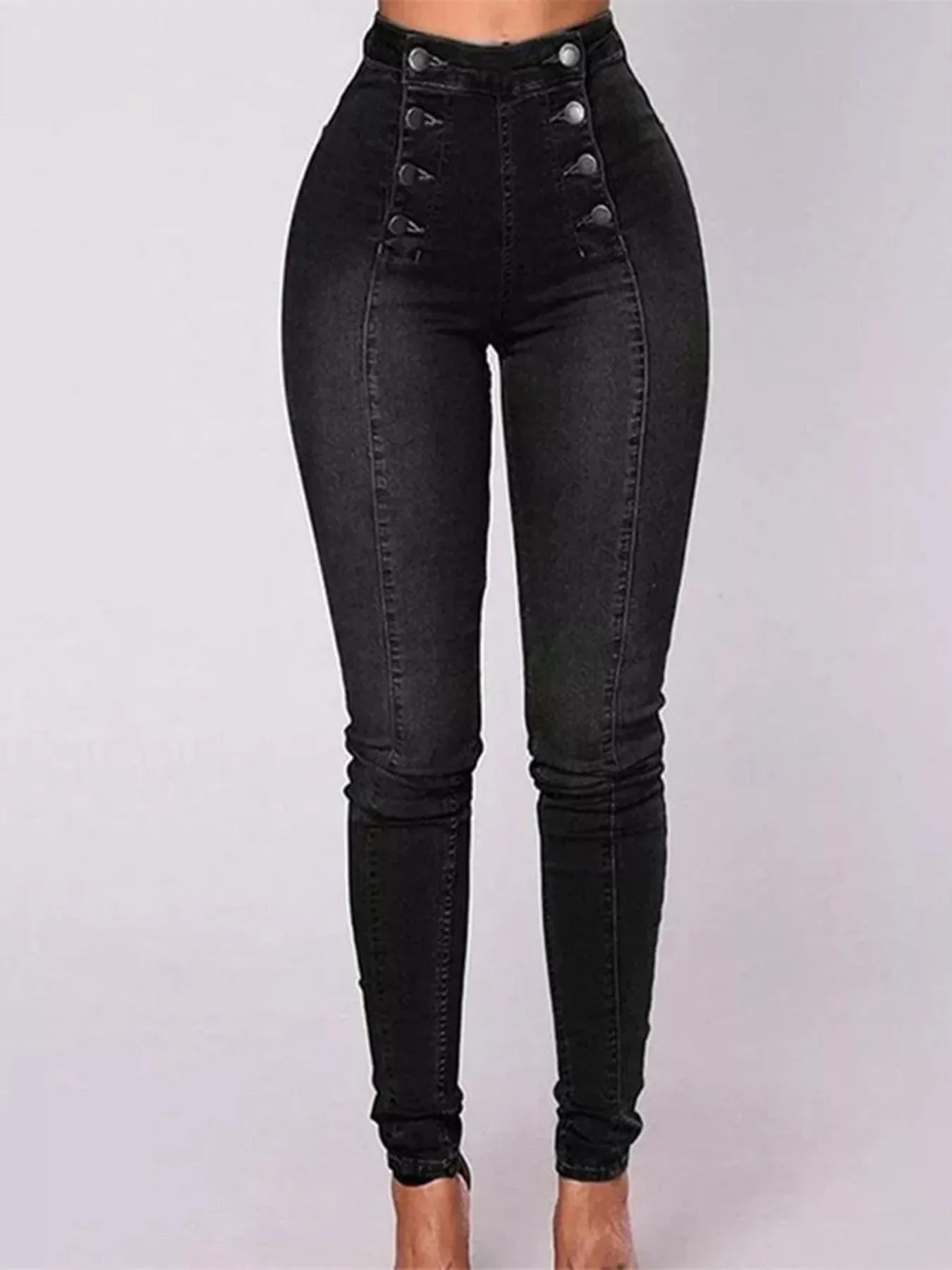 Full Size High-Waisted Double-Breasted Skinny Jeans Plus Size - Piña Colada
