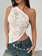 Lace One-Shoulder Asymmetric Top - Piña Colada