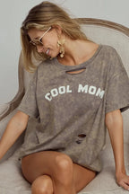 BiBi Washed Laser Cut Detail Cool Mom Print Top - Piña Colada