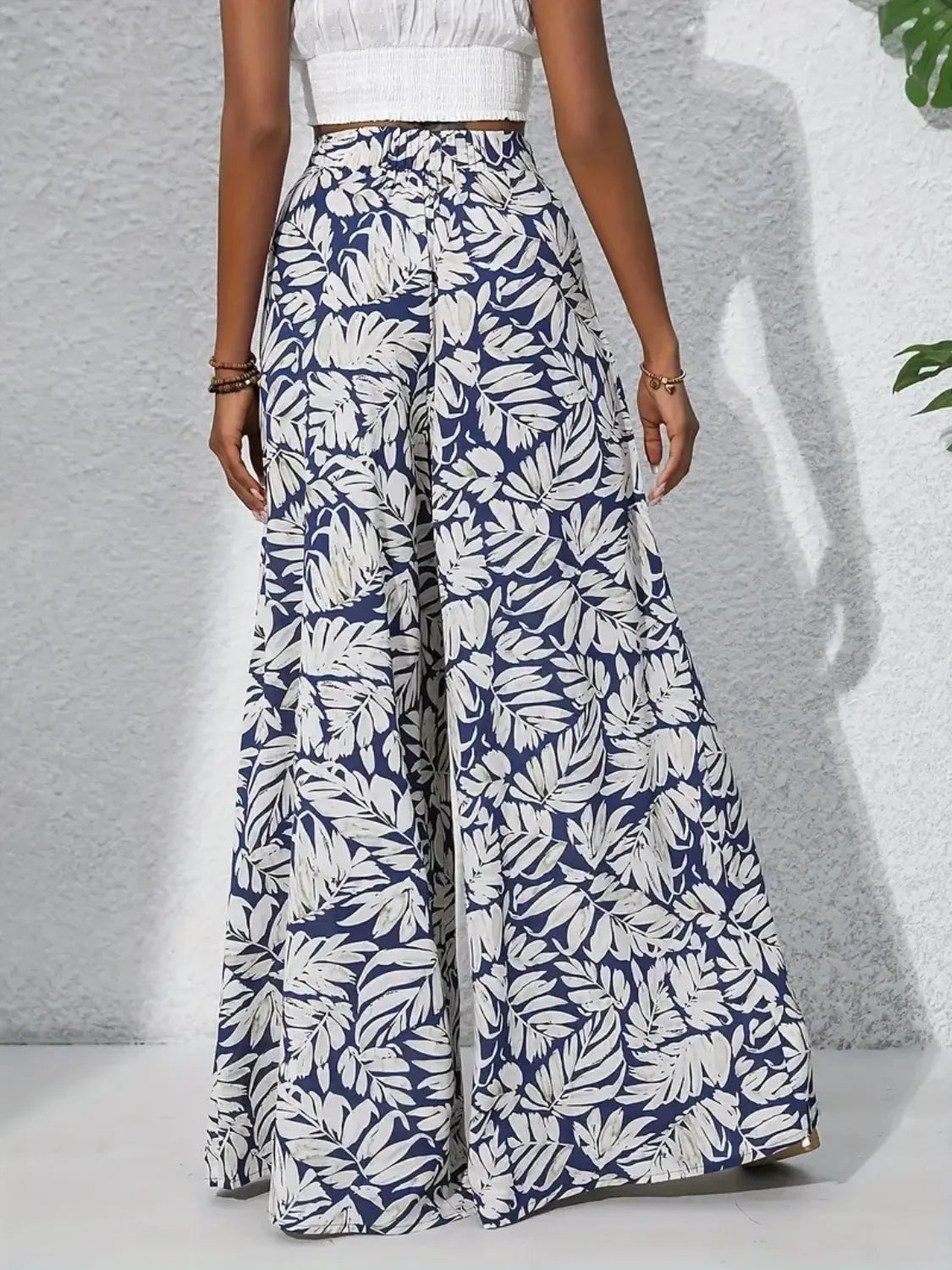 Printed High Waist Wide Leg Pants - Piña Colada