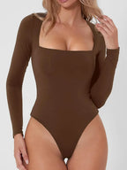 Square Neck Long Sleeve Bodysuit - Piña Colada