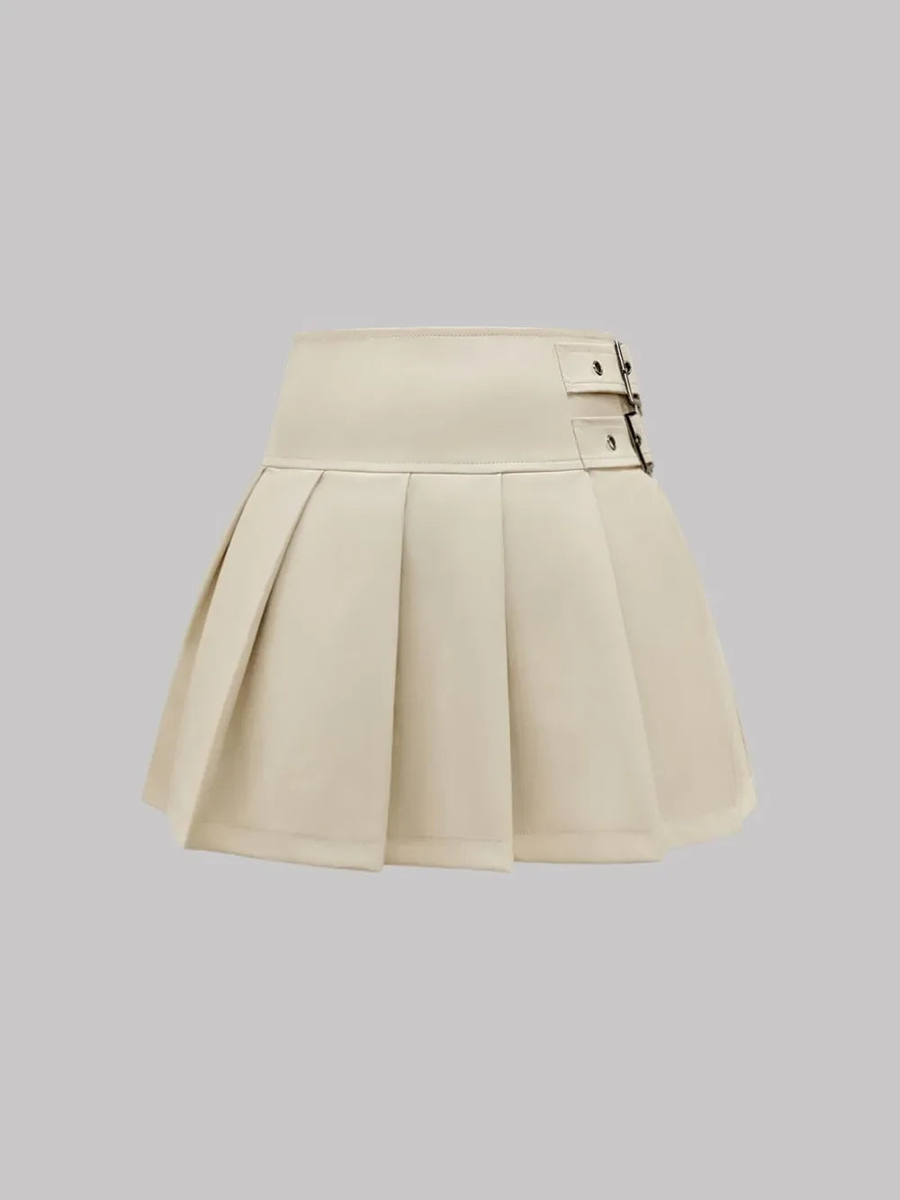 Buckle Decor Pleated Mini Skirt - Piña Colada