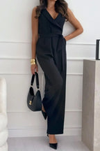 Surplice Sleeveless Wide Leg Jumpsuit - Piña Colada