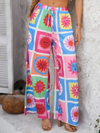 Devine Drawstring Printed Wide Leg Pants - Piña Colada