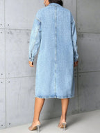 Pocketed Button Up Collared Neck Denim Top - Piña Colada