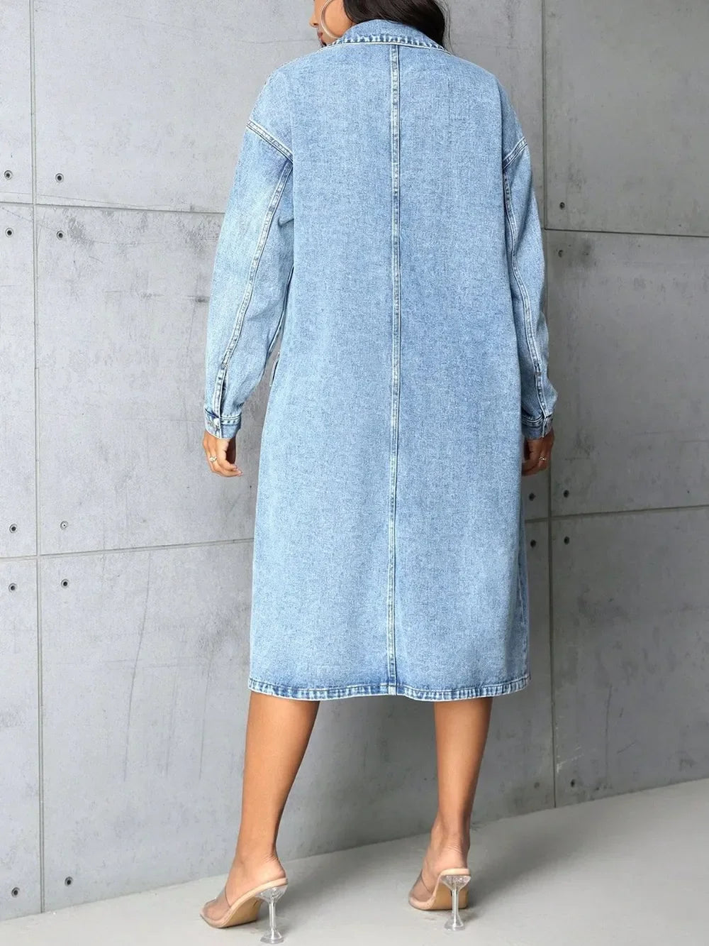 Pocketed Button Up Collared Neck Denim Top - Piña Colada