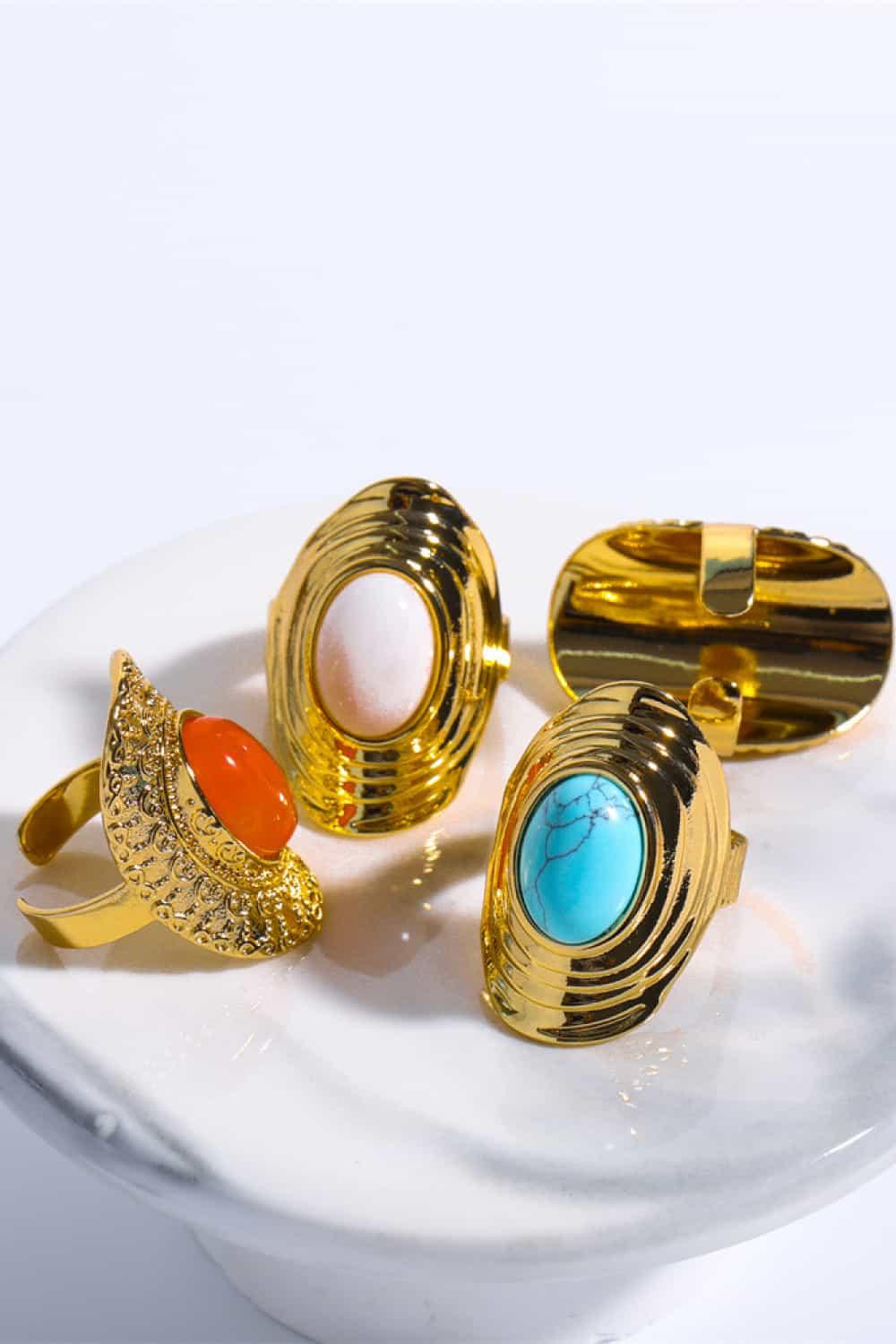 Natural Stone Copper Ring - Piña Colada