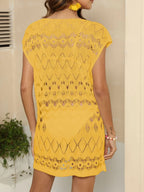 Openwork Round Neck Cover-Up - Piña Colada