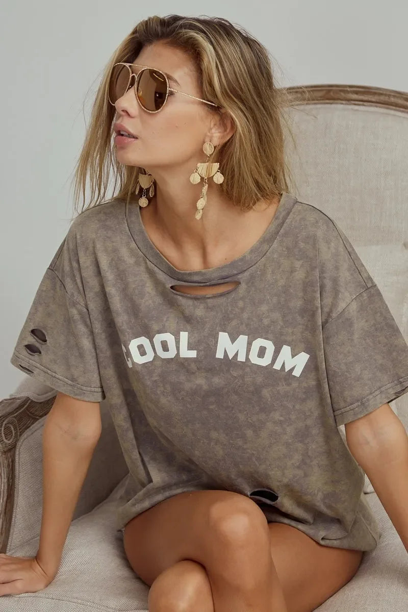 BiBi Washed Laser Cut Detail Cool Mom Print Top - Piña Colada