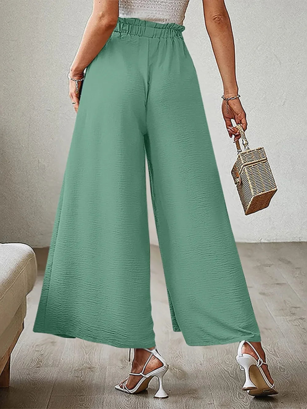 Tied Slit Wide Leg Pants - Piña Colada