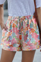 Drawstring Printed Shorts with Pockets - Piña Colada