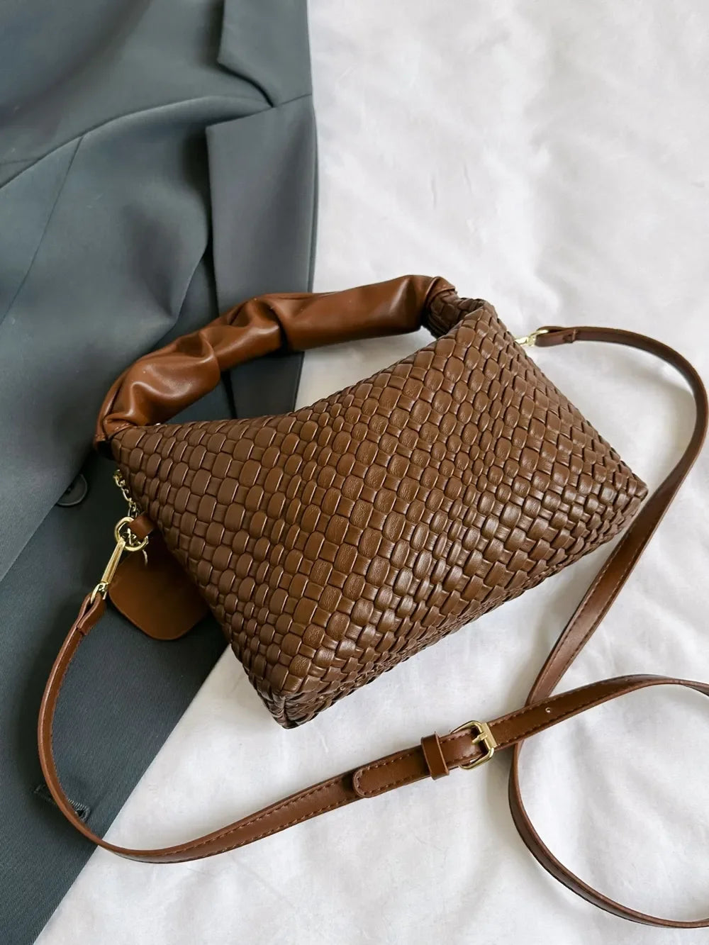 PU Leather Woven Crossbody Bag - Piña Colada